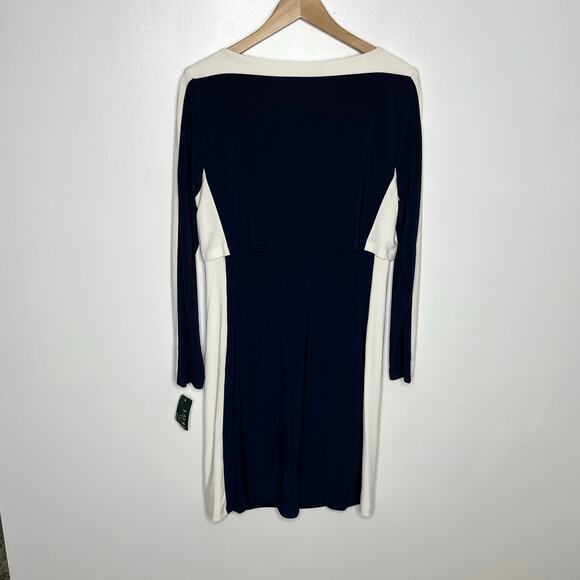 Lauren Ralph Lauren Womens Sheath Dress 14P Navy Cream Color Block Layered - Picture 9 of 15